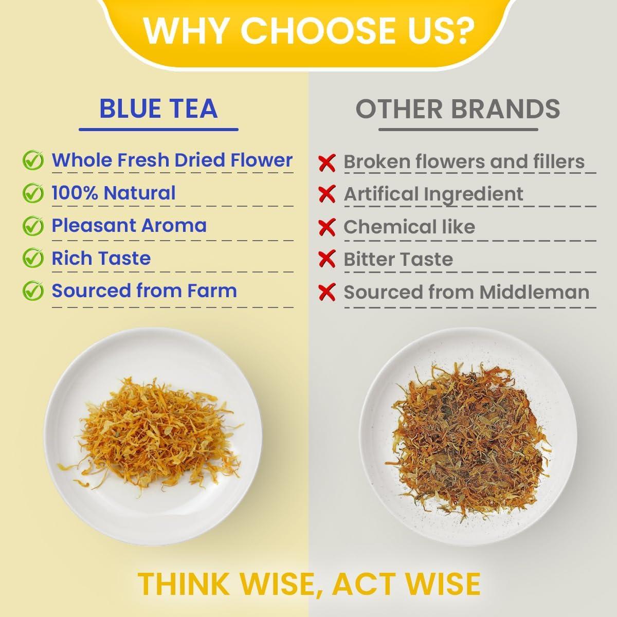 BLUE TEA BLUE TEA - Marigold Tea - 50 Gram (Pack of 2) | Pure Marigold Flower Petals || FLOWER TEA || Ketogenic Diets, No Caffeine or Harsh Additives | Eco-Conscious Pet Jar Pack |