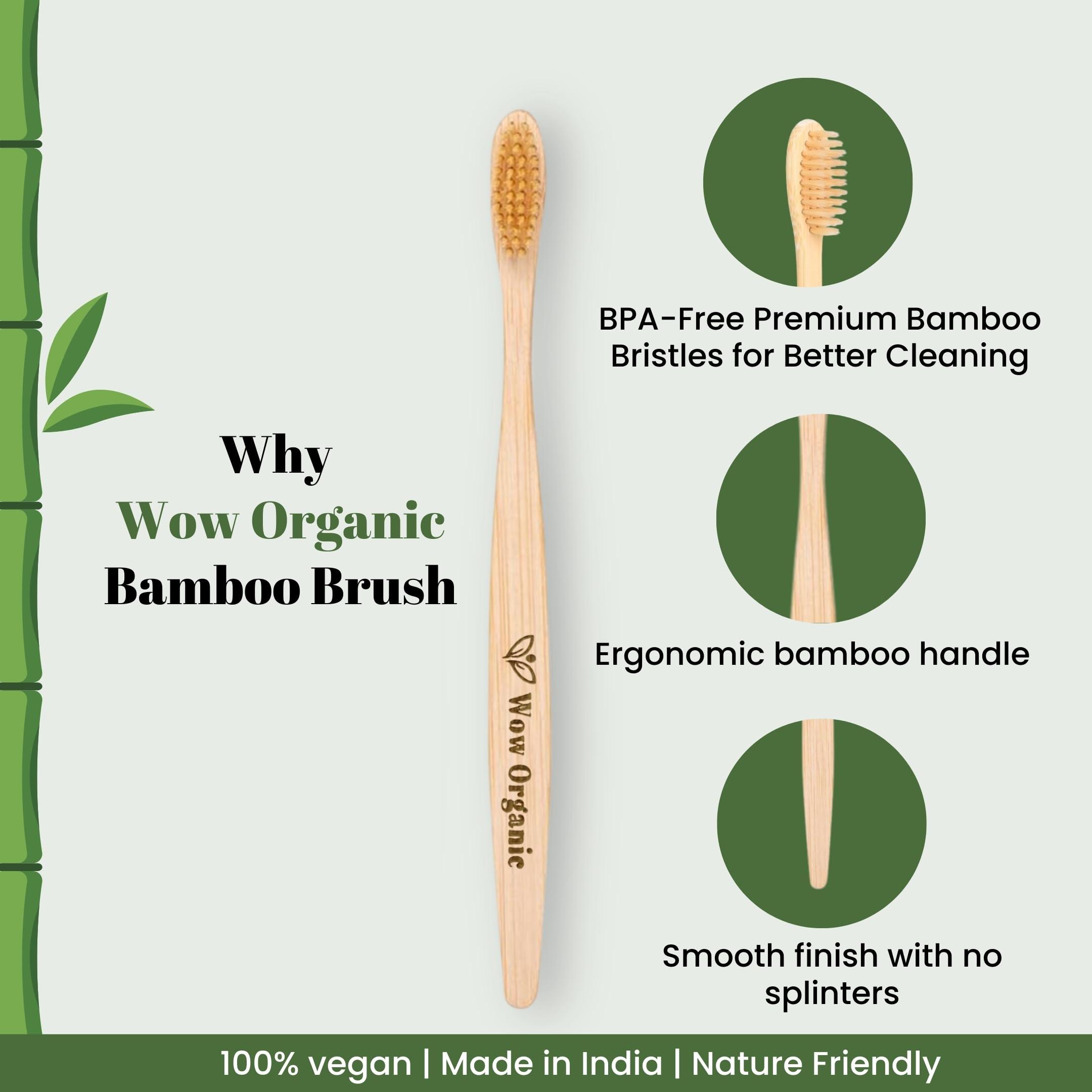 Wow Organic Wow Organic Bamboo Manual Toothbrush With Charcoal Ultra Soft Bristles|Premium Oral Care Bamboo Brush For Adults & Kids|Bpa-Free, Biodegradable|Eco-Friendly (Pack Of 2)