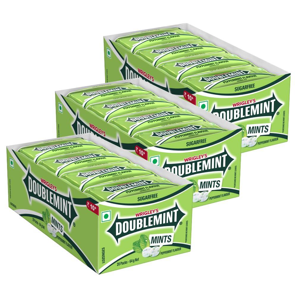 Doublemint Doublemint Sugarfree Mints Sleeve Box | Peppermint Flavour Chewing Gum | Mint Gums for Instant Freshness | 20 Sleeves per Box | 64 g | Pack of 3