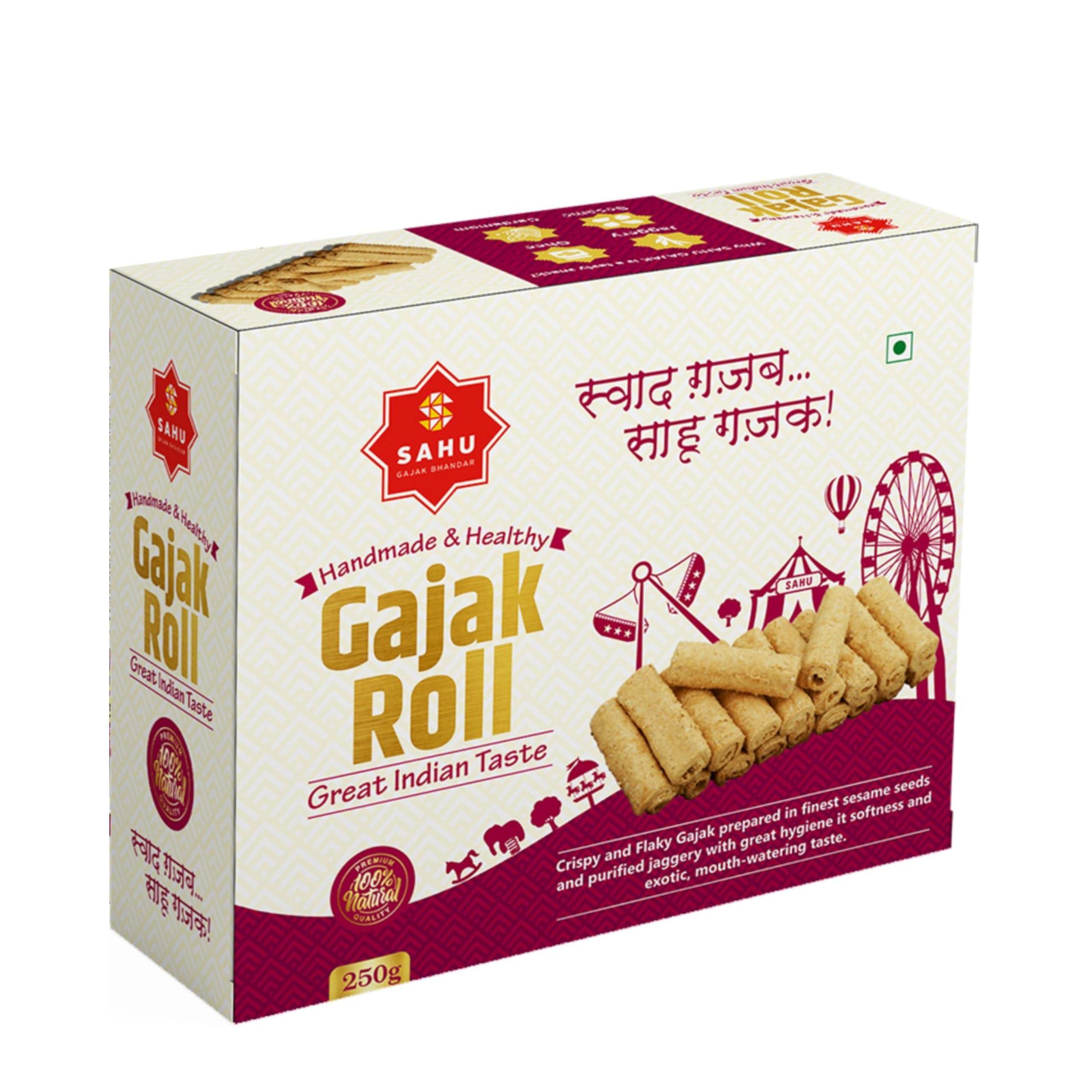 SAHU GAJAK BHANDAR SAHU GAJAK BHANDAR Gajak Roll Tilkut 750 Gram | 3 Box Pack | Gajak Biscuit 250g | Gazak Roll 250g | Rajasthani Tilkut 250g | No Added Liquid Glucose and Preservatives | CD04