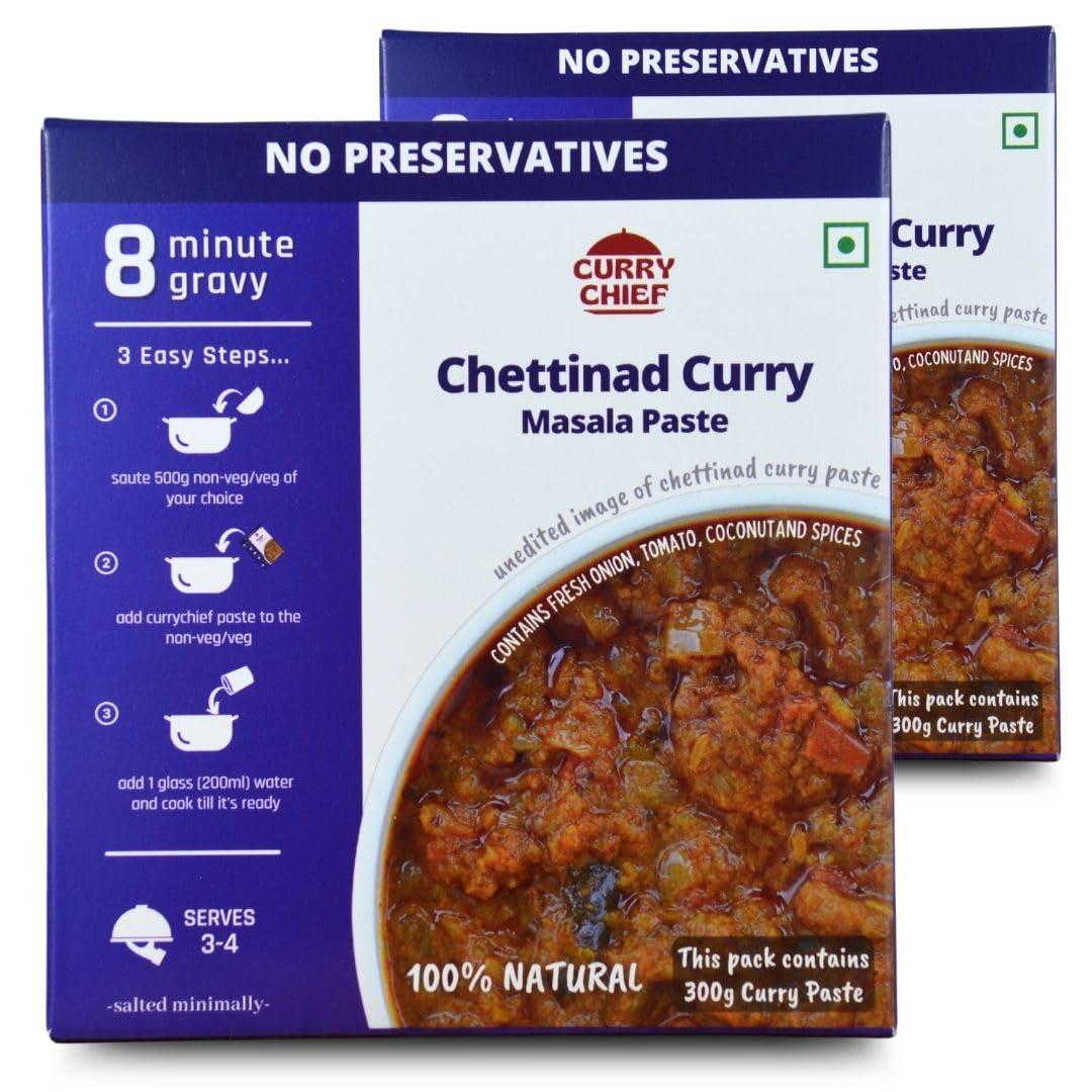 currychief CurryChief Chettinad Curry Paste | Pack of 2 | Just add Chicken and Water | 100% Veg | Chicken Masala | Cook in 10 Minutes | For 500g Chicken |100% Natural | Zero Preservatives | Net Weight 275g | Serves 3-4