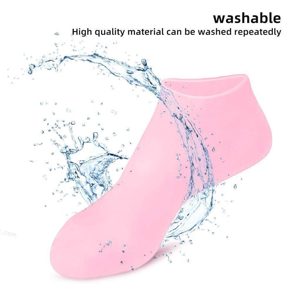 N+A Moisturizing Gloves&Socks, Silicone Gel Gloves for Dry Skin, Cracked Hands and Foot, Full Finger Waterproof Gloves for Hands Foot Care SPA (Pink, Socks)