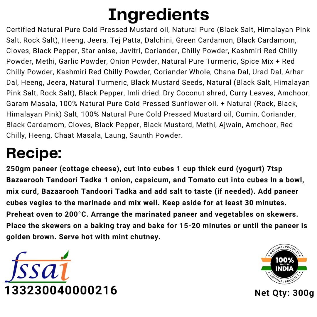 Bazaar Ki Rooh BazaaRooh Readymade Spice Mix Tadka Pack 100g*3 Tandoori Masala, South Indian Masala, Paneer Masala Natural Oil Infused Spices elevating Flavour, No-Added Preservatives, Additives
