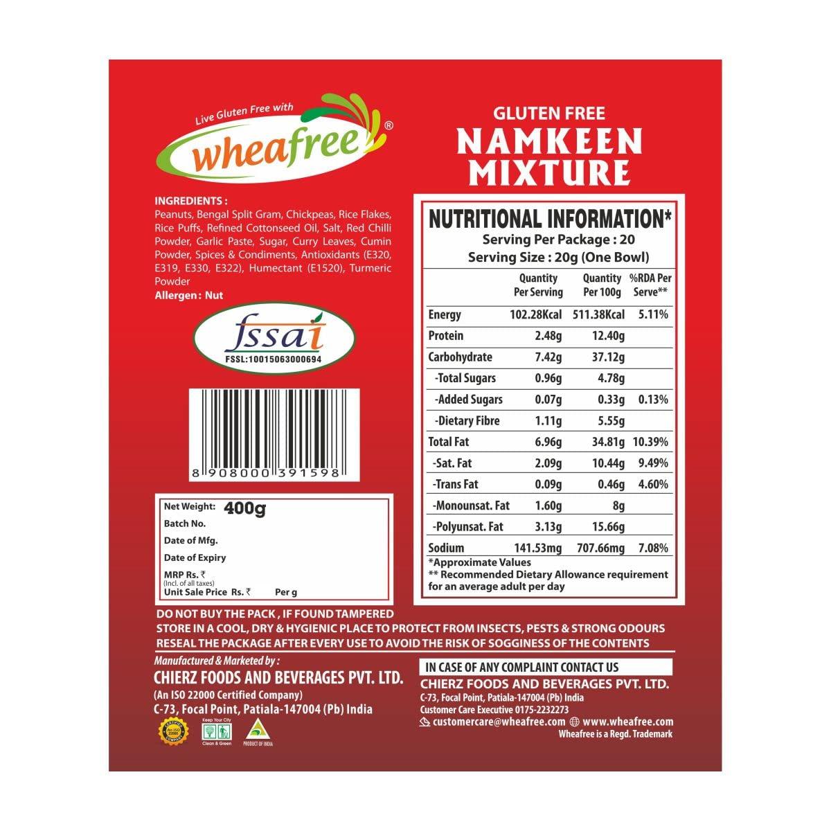 wheafree Wheafree Gluten Free Namkeen Mixture - 400g | Delicious, Ready to Eat Indian Snacks | Tasty Crispy and Crunchy Savoury Snacks | Tangy and Spicy Flavour