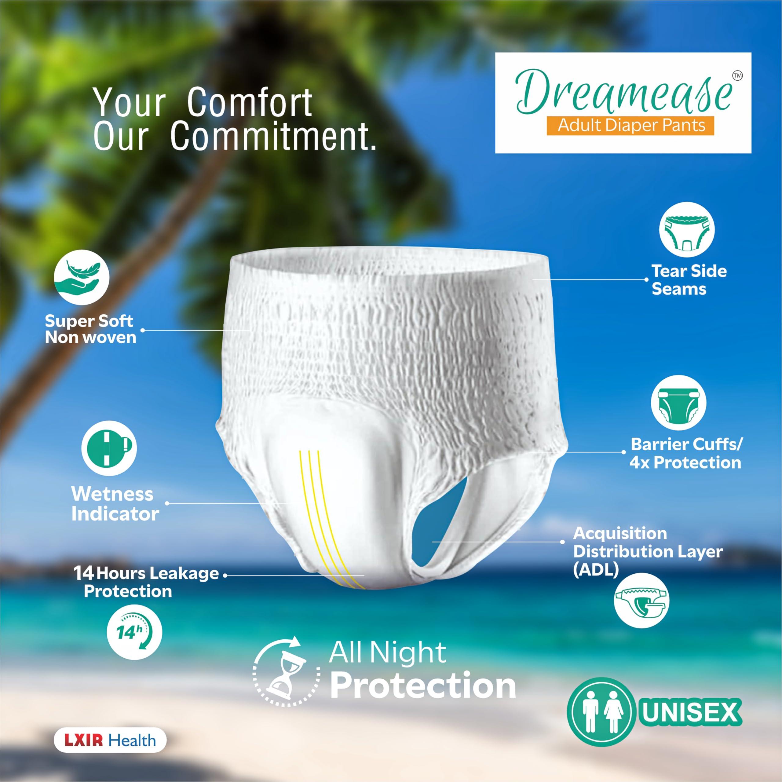 Dreamease Dreamease Adult Diapers Pants Style | Medium Size (M) Waist (61-115 Cm | 24-45) | 6X Super Absorbency Upto 14 Hrs | Unisex with Wetness Indicator | 10 Units. (XL)