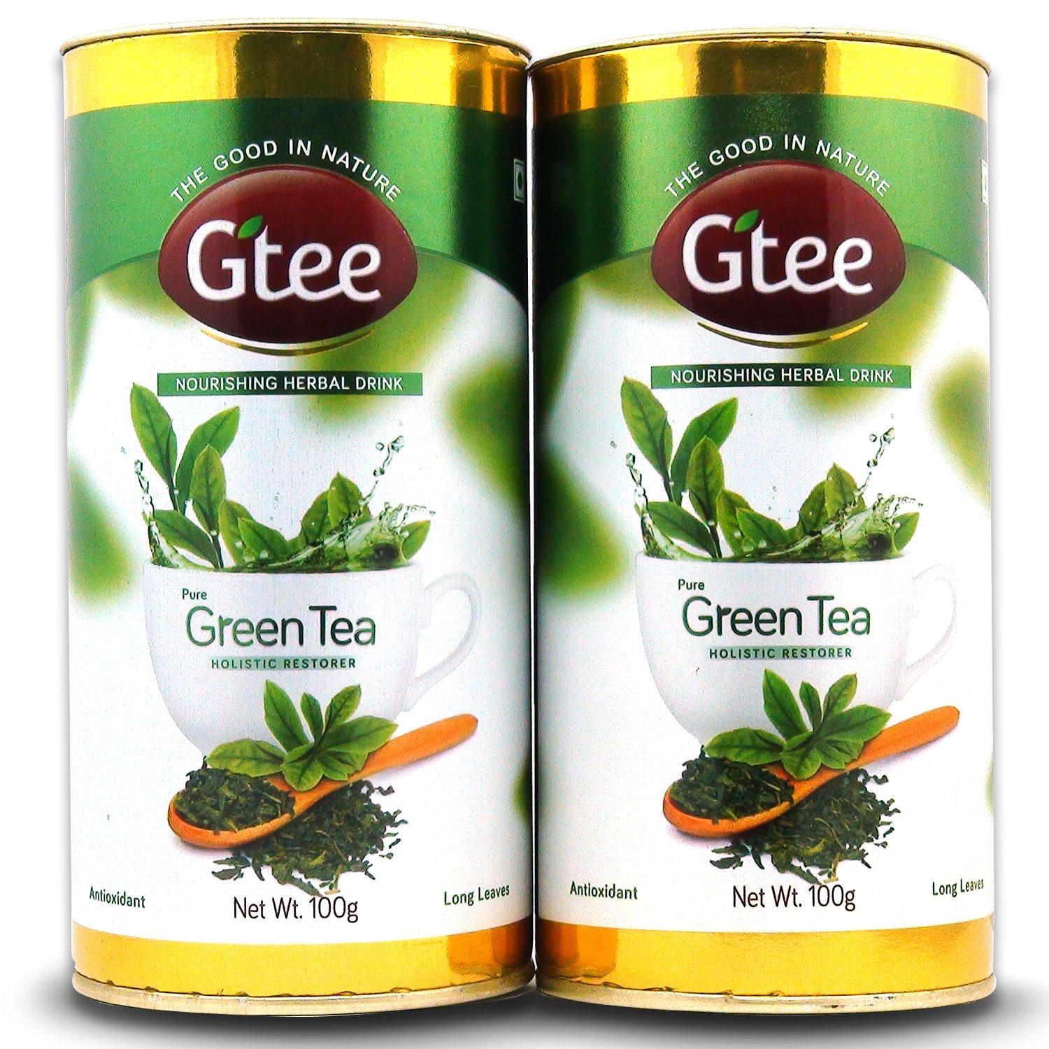 Gtee GTEE Green Tea Leaves | Rich in Antioxidants | Loose Long Leaf, 100g Can (Pack of 2)