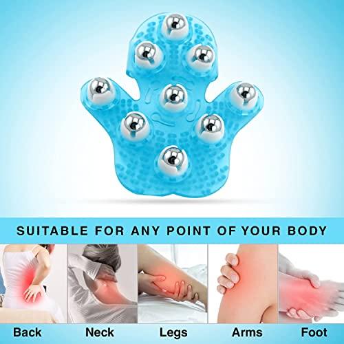 Kayara access Kayara Glove Massager Palm Shaped Hand Massage Manual 9 360-degree-roller Mental Roller Ball (BLUE)