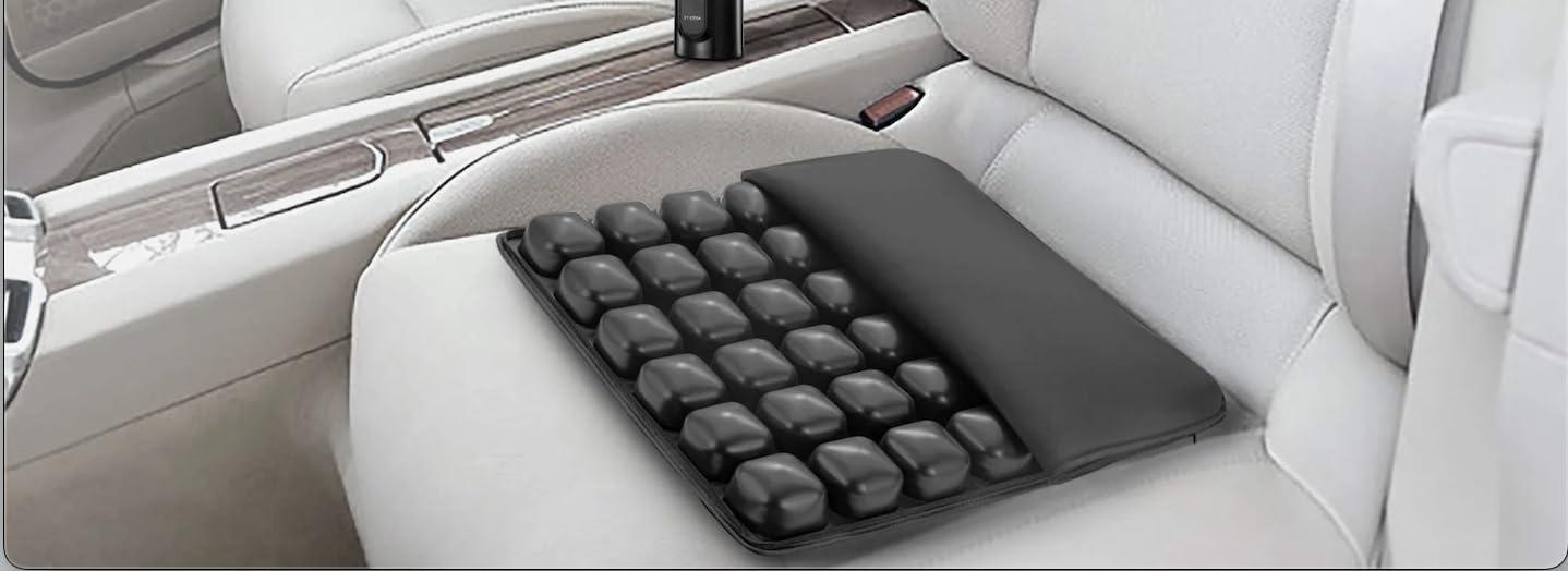 FEGO FEGO Float Car Seat Cushion (Inflatable) for Long Drive | Lower Back Pain Relief & Hip Support | Seat Cushion for Car | Upto 150 Kg (Black)