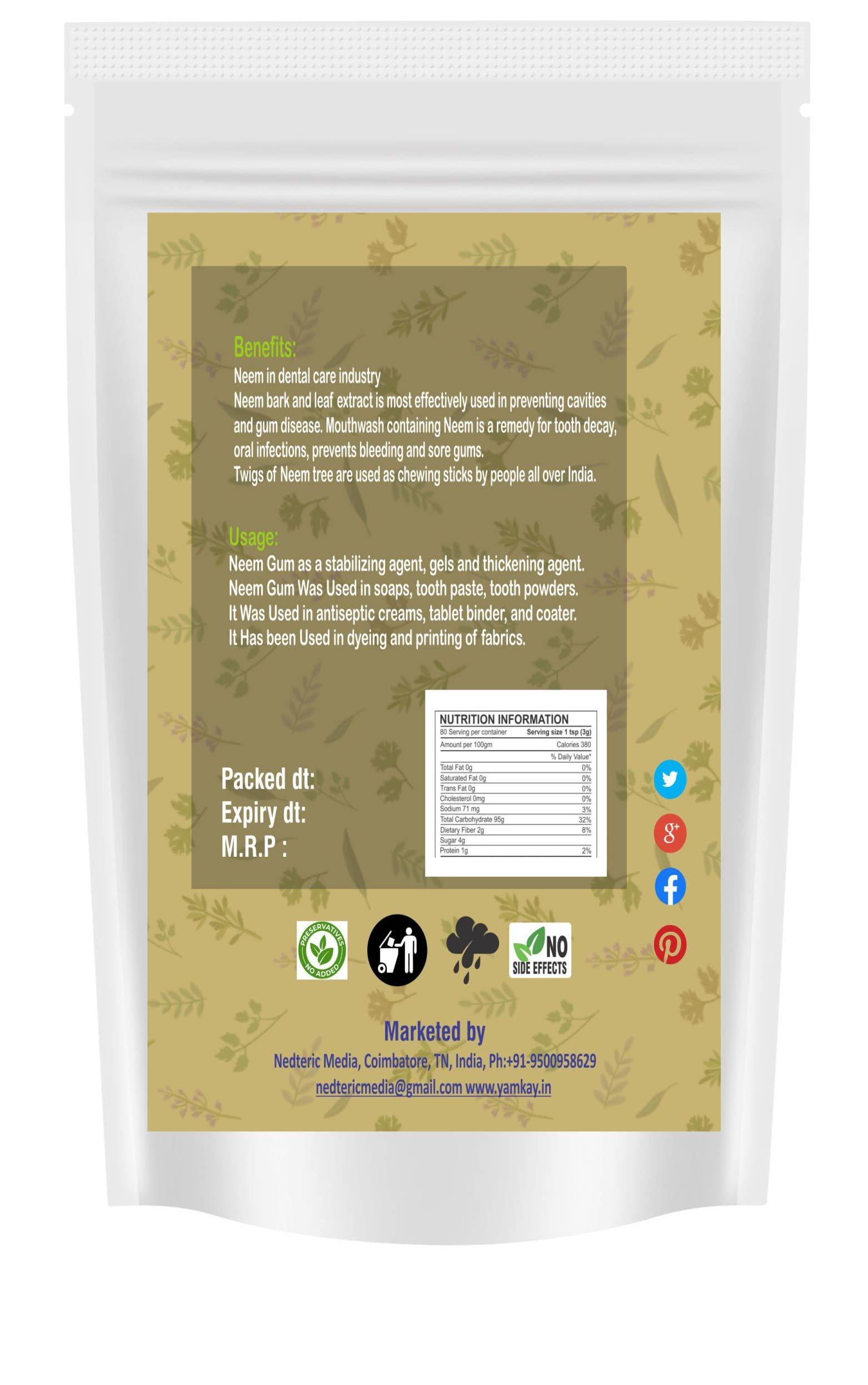 YAMKAY YAMKAY Natural Neem Gum | 100% Pure Organic Neem Gound (Azadirachta Indica) | Veppai Turakabevu & Veppam Pisin | Neem Tree Gum for Health & Wellness | Edible Neem Gond for Detoxification & Immune Support | 100 GM Pack of Pure Natural Gum