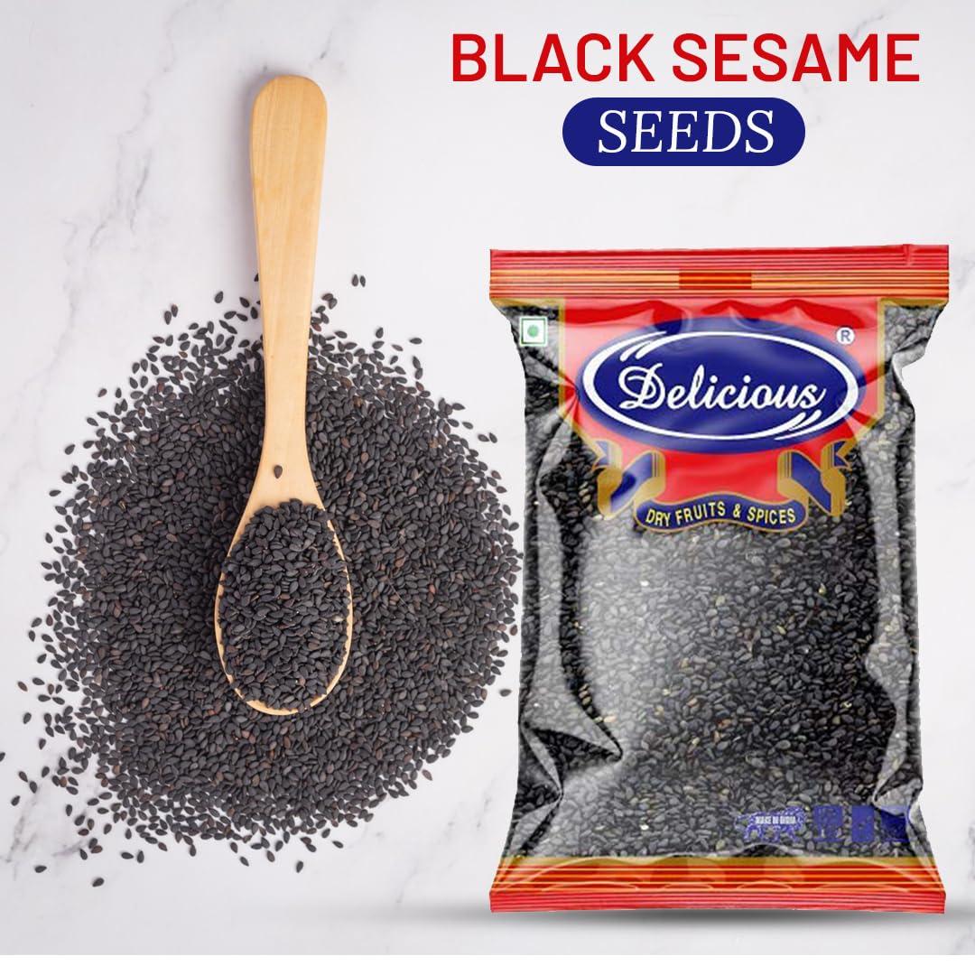Delicious Delicious Black Sesame Seeds | Black Till ideal for Adding Texture & Flavor to Dishes | 100g, Pack of 4