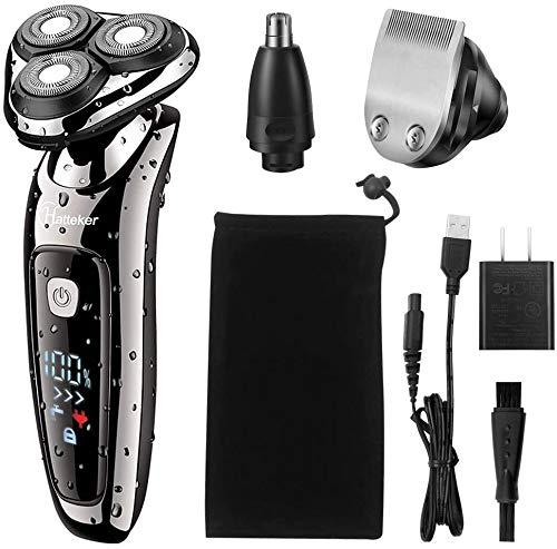 Hatteker HATTEKER Mens Electric Shaver Razor Beard Trimmer Rotary Shaver Cordless Sideburn Trimmer Nose Trimmer Wet Dry Shaver Waterproof USB Rechargeable Classic Black 3 in 1
