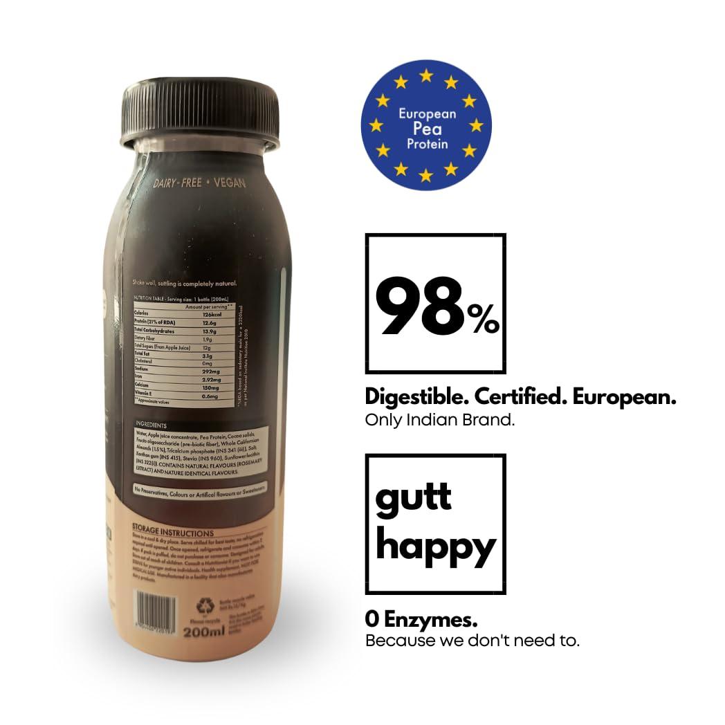 STRIVE Strive Vegan Protein Shake with 12.6g Plant Protein and 25% Calcium, Naturally Sweetend, Low Calorie Drink, Gluten & Trans Fat Free, Gut Friendly, Source of Fiber, Pack of 12 x 200ml (Dark Chocolate Almond)