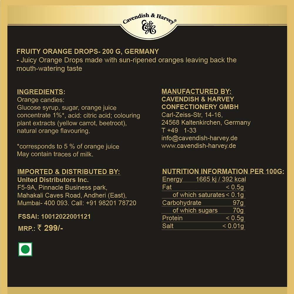 Cavendish & Harvey Cavendish & Harvey Fruity Orange Drops - 200g, Germany (Pack of 1)