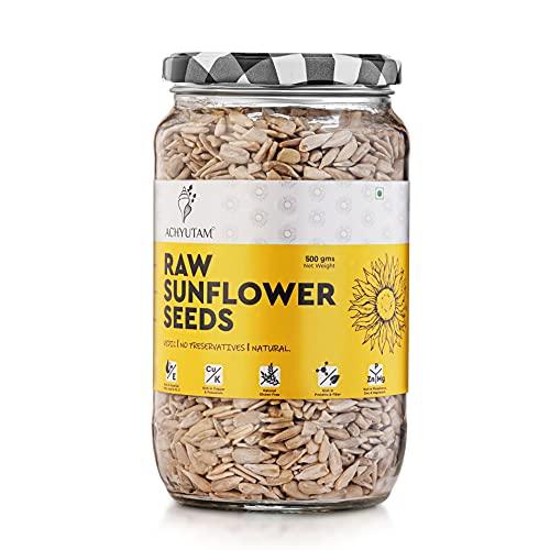 Indicow Indicow Achyutam Raw Seeds | Natural Chemical Free Edible Seeds| Glass Jar 500gms (Sunflower Seeds, 500 gm)