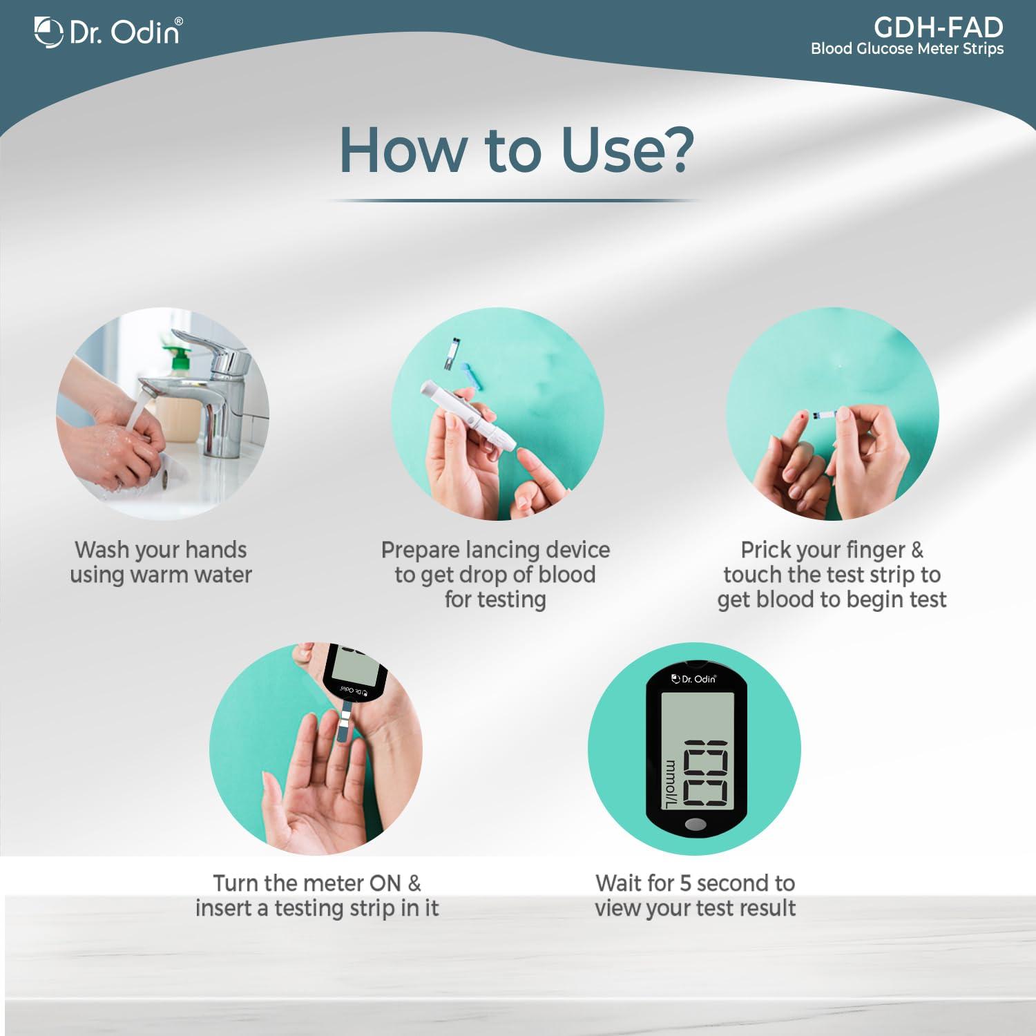Dr. Odin Dr. Odin AC-307 (GDH-FAD) Blood Glucose Test Strips, For Self Testing Sugar Levels With GDH-FAD Monitoring Machine 50 Glucometer Strips
