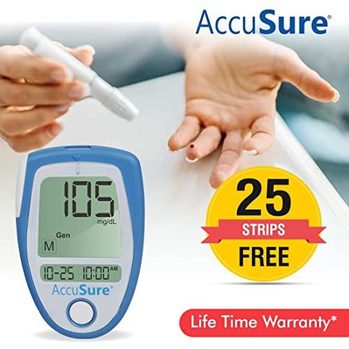 AccuSure AccuSure Blood Glucose Monitoring System Test Strips, 25 Count (Multi Color)