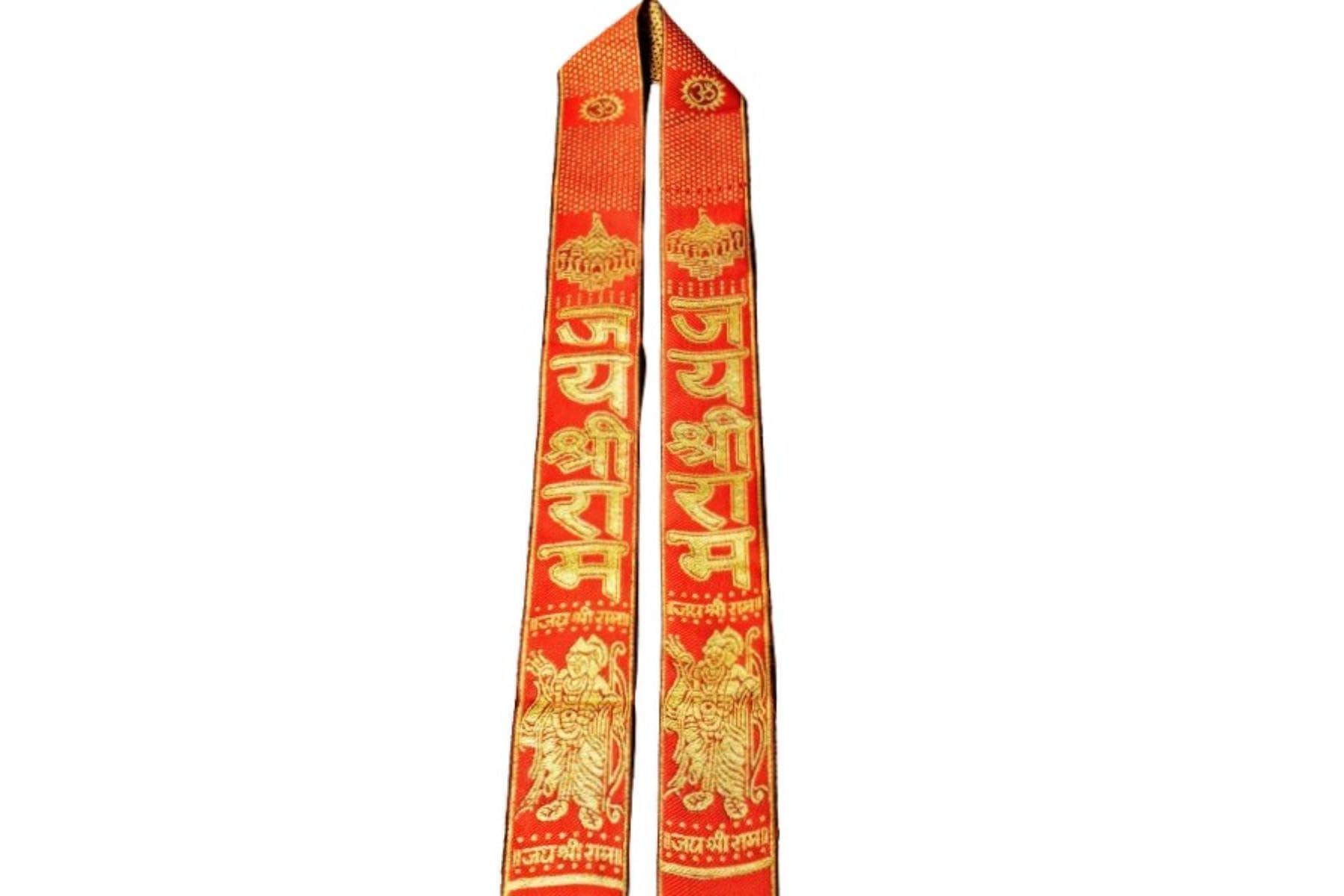 KAMADA CREATIONS Kamada Creation Jai shri Ram Patka/Dupatta for Samaroh/Festival/Pooja, Hand-Painted Paper, Red and White