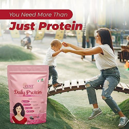 ZEST NUTRITION Zest Nutrition Premium Protein Powder for Women Wellbeing, Natural Daily Health Drink with 31 Vital Nutrients, Green Tea Extract, Sugar Free, Vegan Cookies & Cream Flavour – 400g each (Pack of 2)