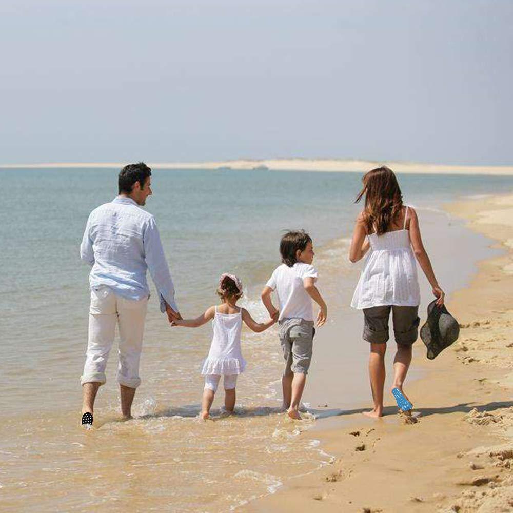 WLBON Beach Foot Pads Barefoot Adhesive Invisible Shoes Stick on Foot Pad Stickers Stick on Soles Anti-Slip Waterproof Silicone Unisex Footing Pad For Surfing Yoga Swimming 6 Pack Black Blue 7-9.5 Size