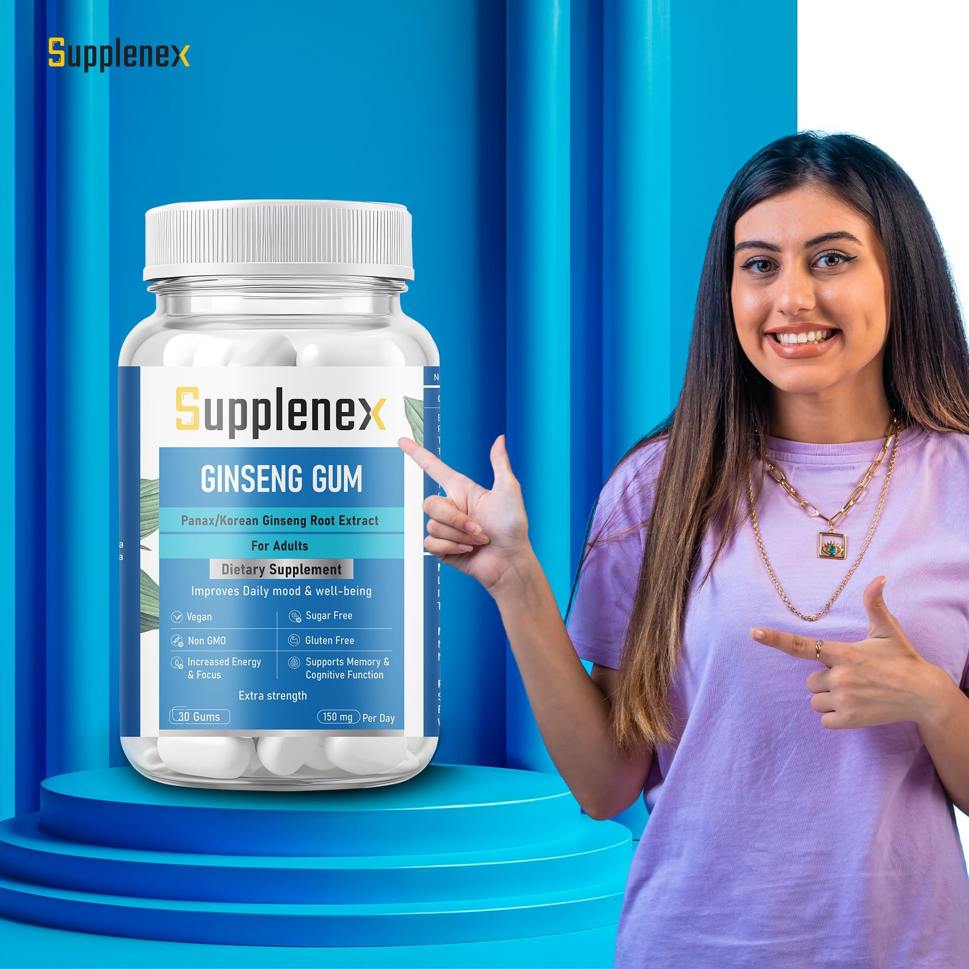 Supplenex Supplenex Ginseng Gum Panax/Korean Ginseng Root Extract 30 Chewing Gum | 150mg Per day | Supports Energy, Vitality & Strength | For Men & Women