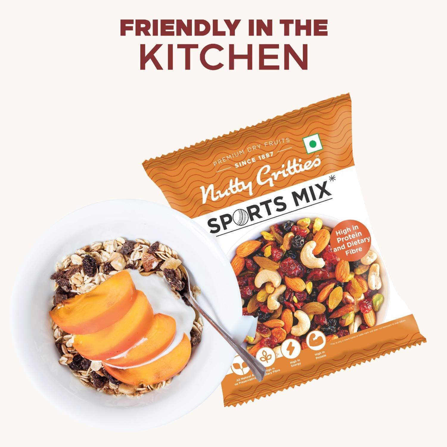 NUTTY GRITTIES Nutty Gritties Sports Mix (Almonds, Cashews, Pistachios, Cranberries, Blueberries, Raisins), Pack of 10-30g Each, 300g