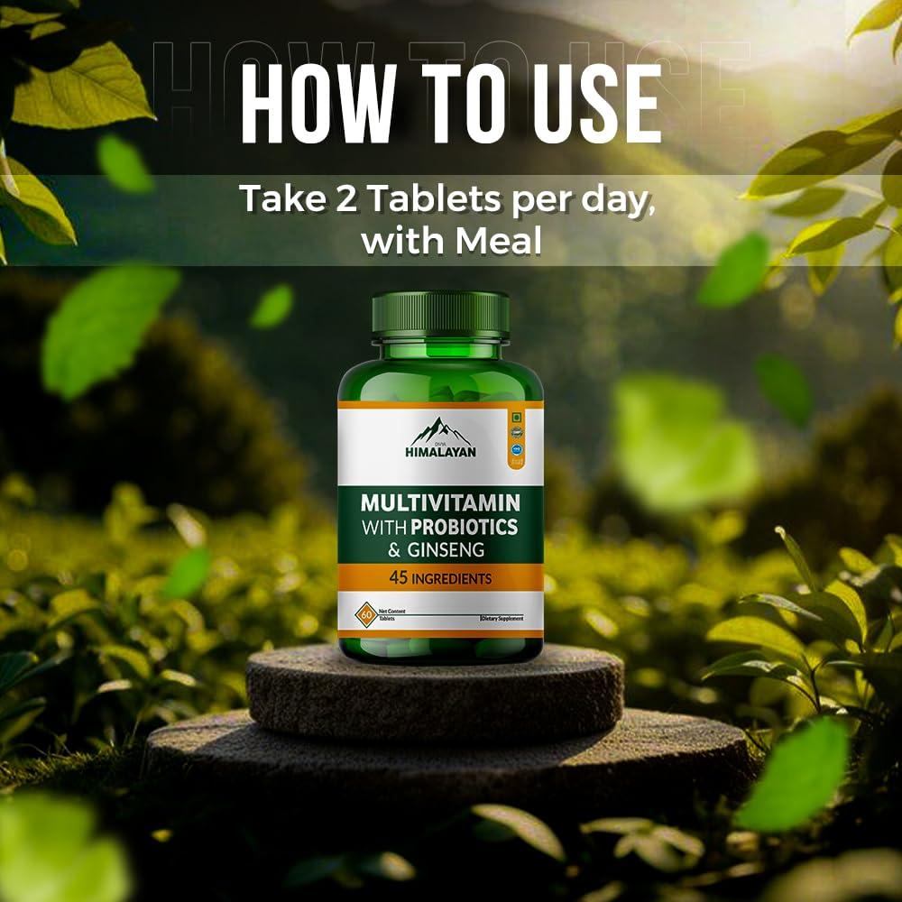 Divya Himalayan Divya Himalayan Multivitamin with Probiotics & Ginseng | 60 Tablets | Energy, Digestive & Immune Support | Whole Food Vitamins