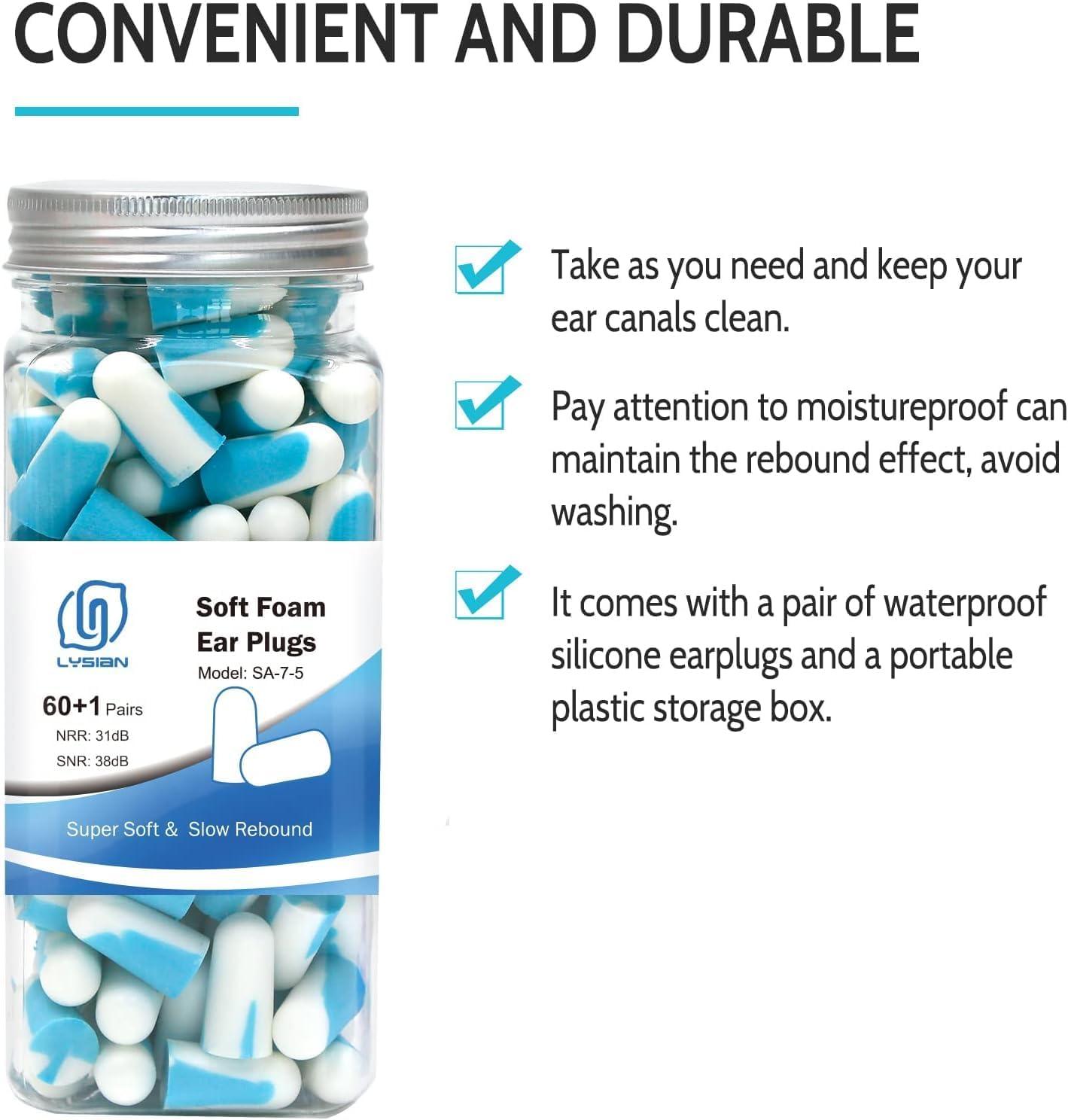 SKINPLUS SKINPLUS Noise Cancelling Earplugs for Sleep - 60 Pairs, 38dB Ear Plugs for Sleeping, Snoring, Shooting, Mowing Loud Sound Reduction- Light Blue/White