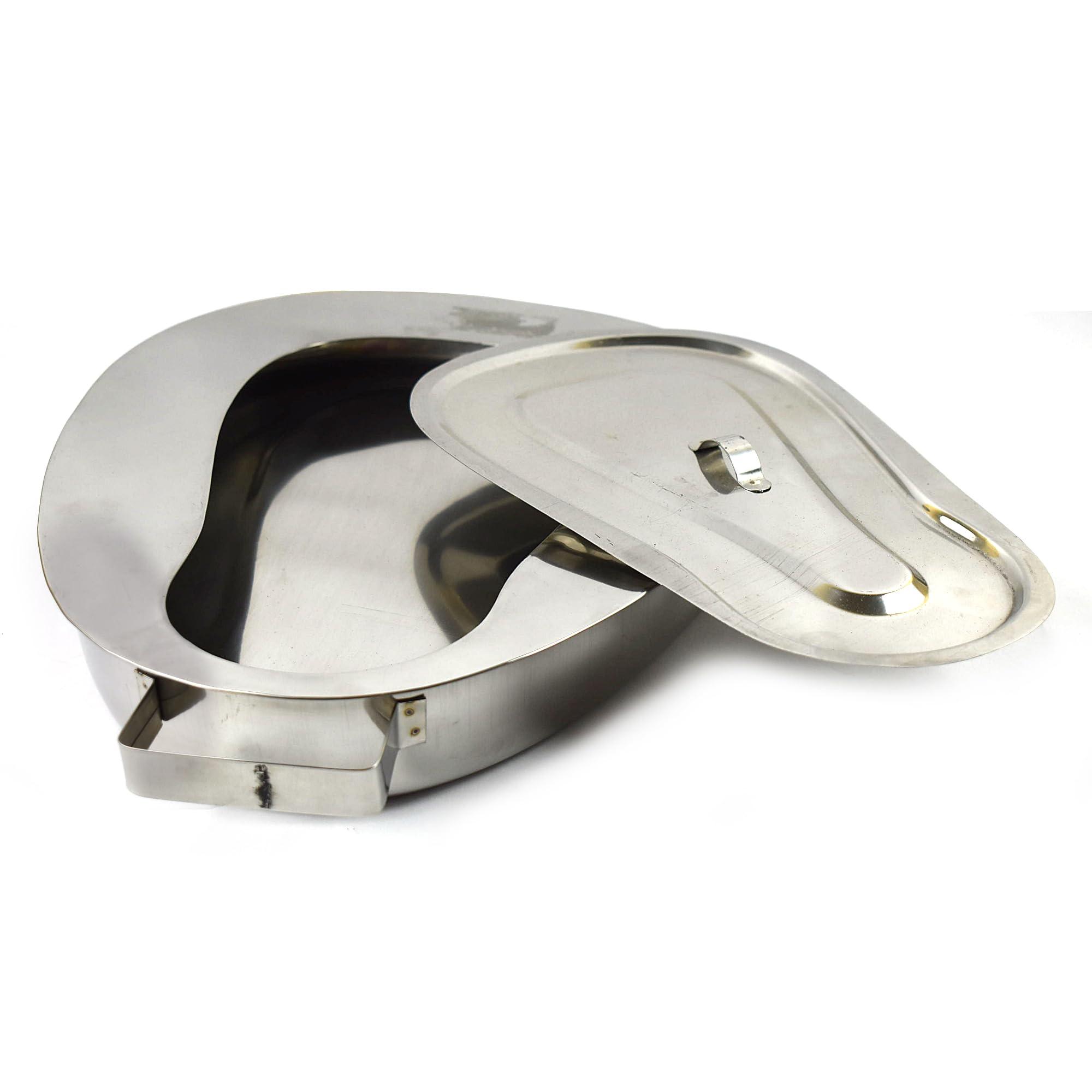 Generic Premium Quality Stainless Steel Bed Pan/Vomit Basin/Urin Pot with Cover - 2000ml - For Bedridden Patient (Men Women)