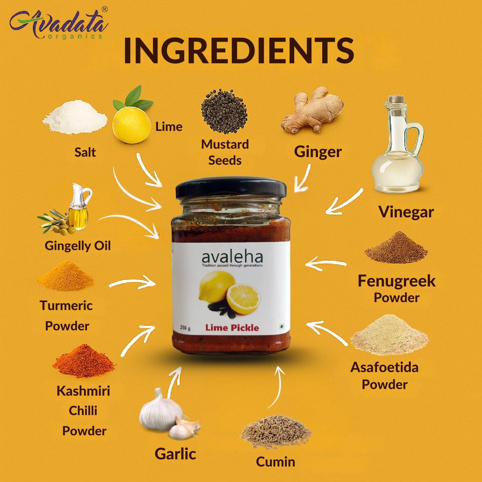 AVADATA ORGANICS - The healthy way of life Avadata Organics Avaleha Lime Pickle -250 gm Authentic Kerala Style Achar |Traditional South Indian Taste | Homemade Nimbu Achar | Tangy and Spicy | No Preservatives and colors