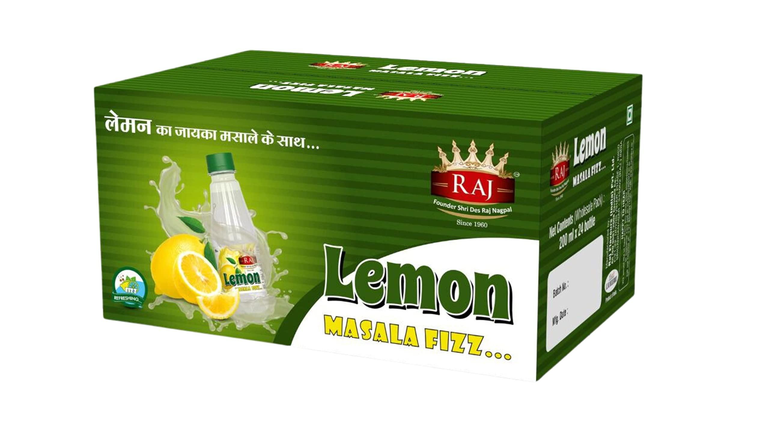RAJ SPECIAL JEERA Raj Special Lemon Masala Fizz Beverage Instant refreshing Drink For Summer- 160ml* 24(Lemon, Pack of 4)