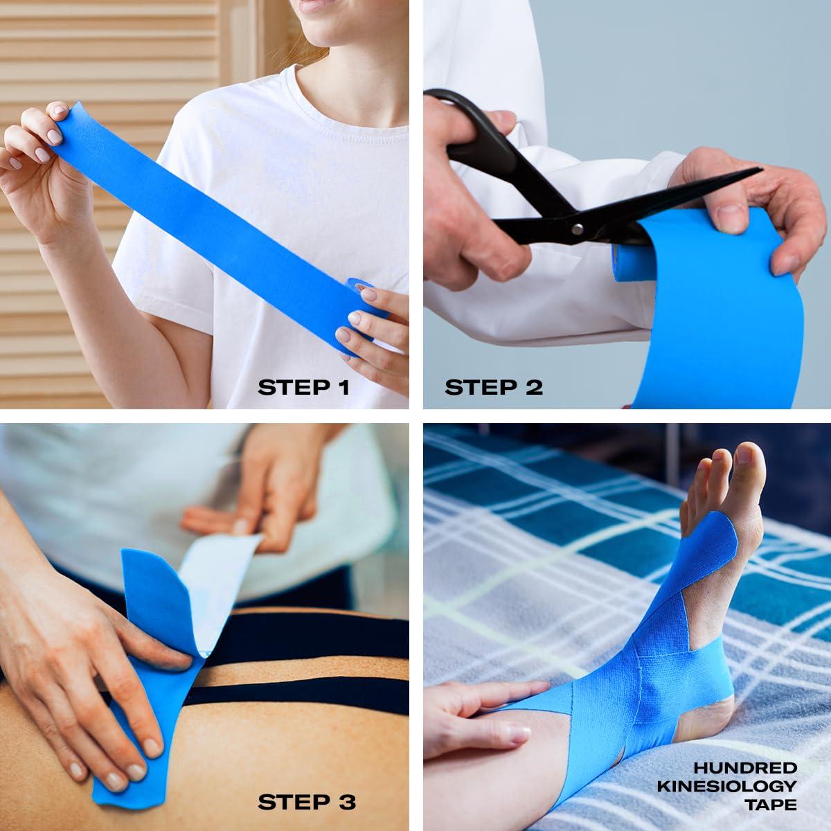 Hundred Hundred KT Tape | 5 Meters | Muscle Soreness & Pain Relief | Boosted Performance, Circulation and Body Awareness | Future Injury Prevention (Light Blue)