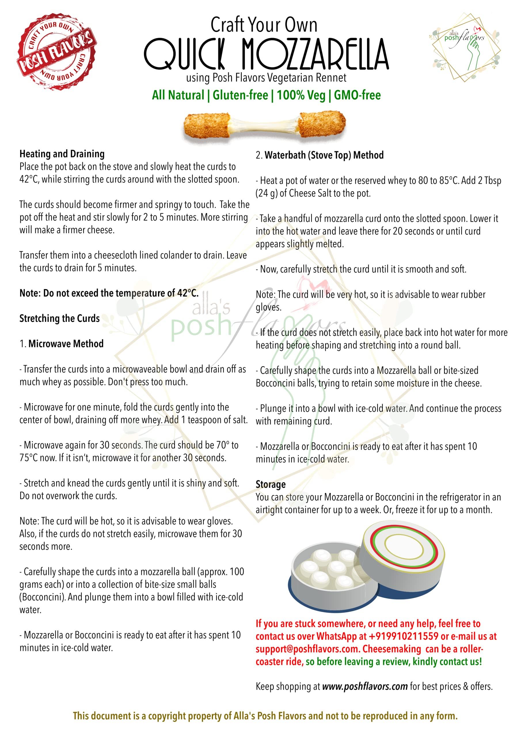 Alla's Posh Flavors Alla\'s Posh Flavors Cheesemaking Liquid Veg Rennet | 100% VEG | Make Mozzarella & Burrata starting from 1 Litre Milk | 3 drops per liter | 5 ml Plastic Dropper Bottle | Lab Tested (30ml)