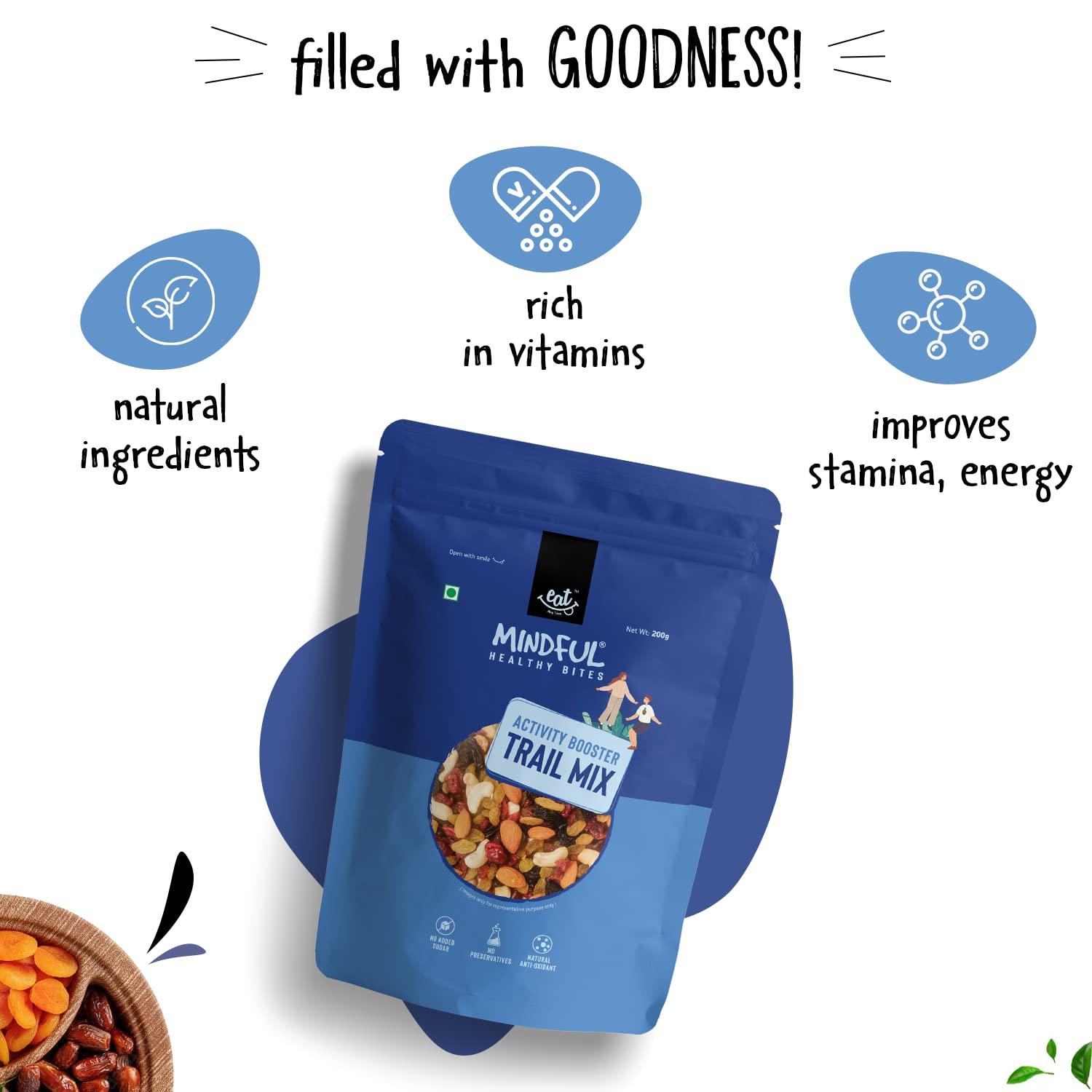 EAT Anytime EAT Anytime Mindful Healthy Activity Booster Trail Mix | No Preservatives & No Added Sugar | Natural Antioxidant | High Energy & Protein | Premium Trail Mix with Healthy Snacks | Activity Booster Trail Mix - 200gm