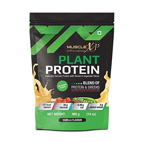 MuscleXP MuscleXP Plant Protein - Natural Protein Powder with Pea Protein, Herbal and Vegetable Blend, Vanilla Flavour, 400gm Pouch x Pack Of 2