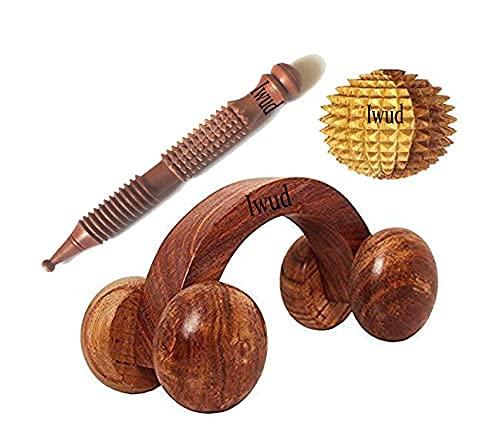 Iwud Iwud wooden back roller Back Pain Relief Acupuncture Roller with Ball and Jimmy Stick Massager (Set of 3) Manual Wooden Tool (Brown)|| accupressure tools||acupressure roller