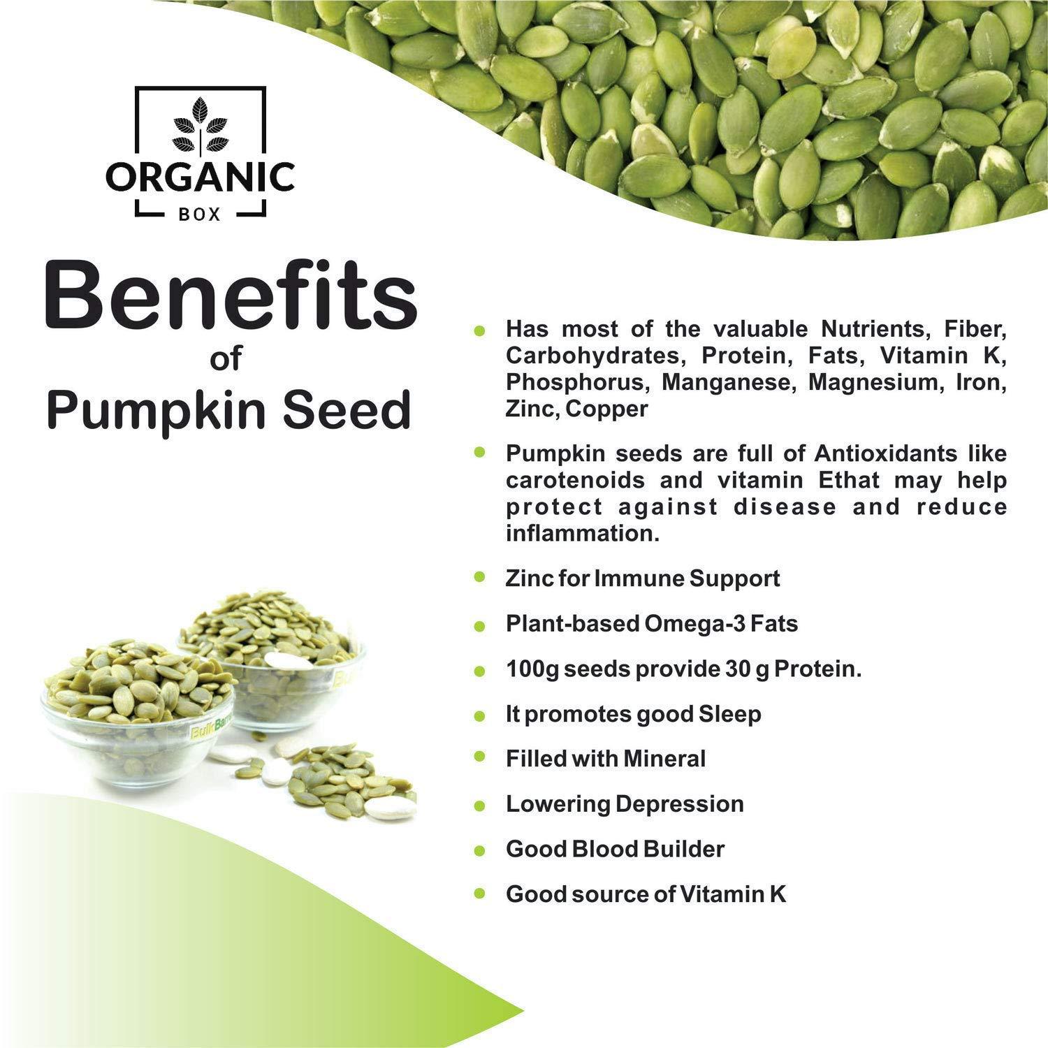 Organic Box Organic Box 100% Natural & Premium Pumpkin Seeds 250gm - Raw Pumpkin Seeds for Eating | Immunity Booster and Protein Rich Seeds | Healthy Diet Snacks - Diwali Gift Pack