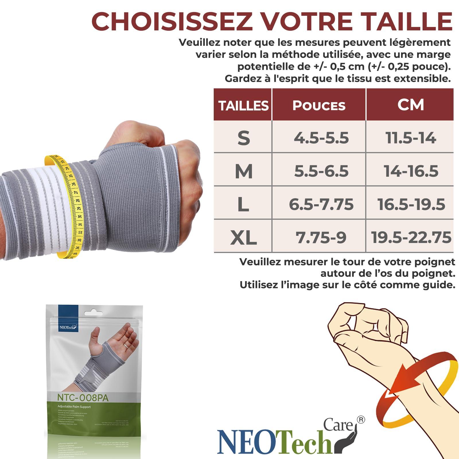 NEOtech Care Neotech Care Hand Palm Wrist Support (1 Pair) - Adjustable Compression Strap - Elastic & Breathable Fabric - for Tendonitis, Sport, Bowling, Boxing - Grey Color (Size M)