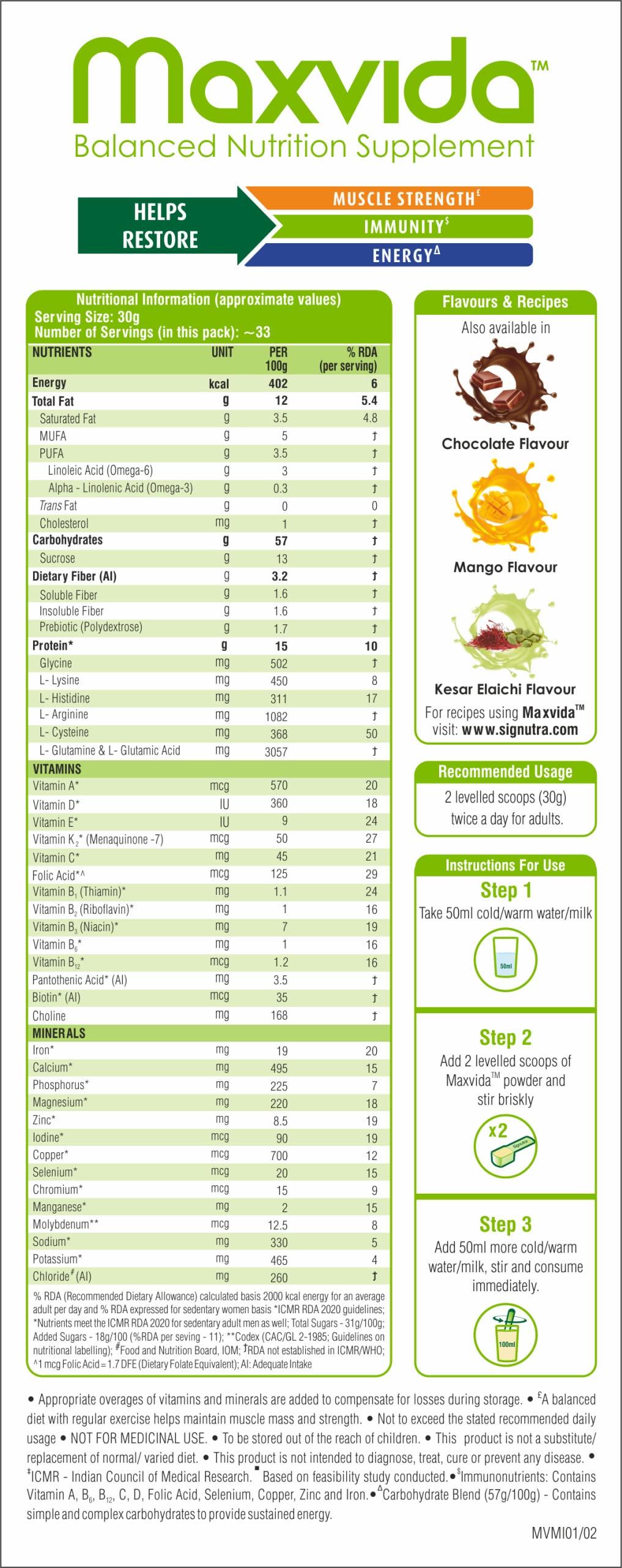 Maxvida Maxvida Balanced Nutrition Supplement For Adults (Vanilla Flavored, 1000G) - Powder
