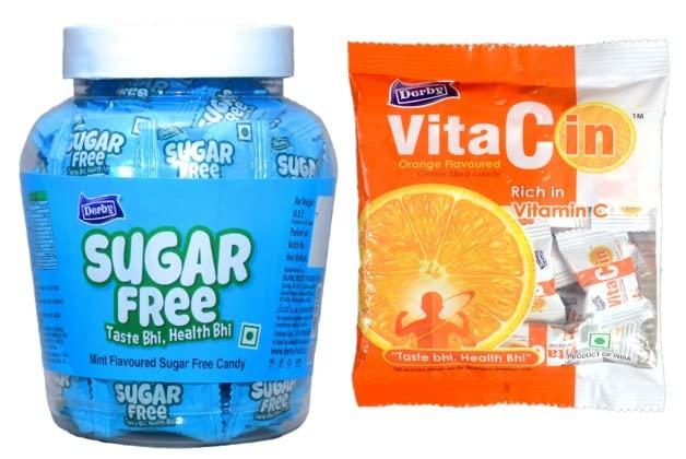 Derby Derby Sugar-Free Mint Candy Jar (100pcs) & VitaCin Poly (100pcs) / Suitable for All/Enriched with Vitamin C/No Sugar Candy. / Combo Pack of 2 / 650Gms