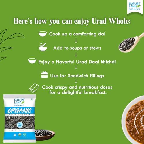 NATURELAND ORGANICS Natureland Organics Urad Whole / Sabut / Urad Kali Daal 1 Kg - Organic Healthy Pulses