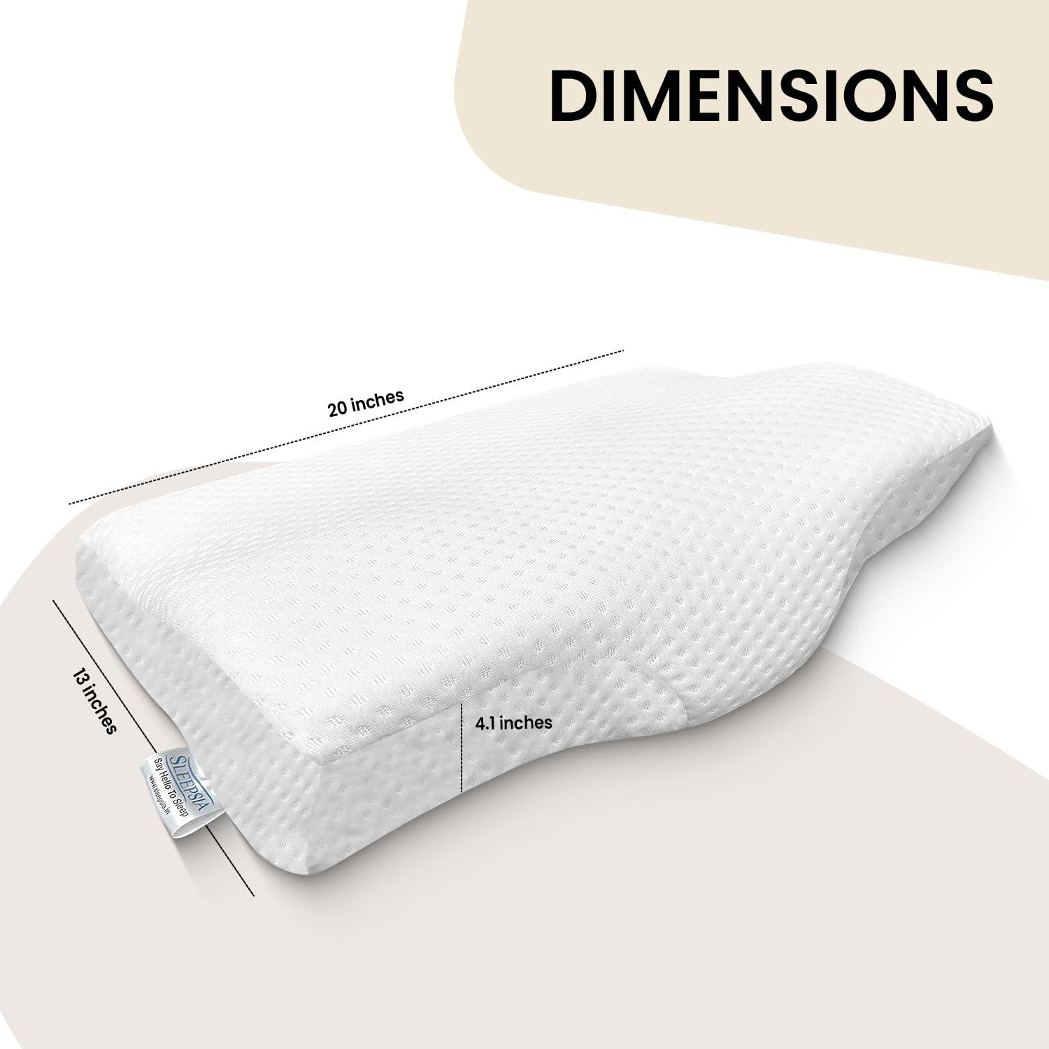 Sleepsia Sleepsia Memory Foam Pillow | 1 Year Warranty | Cervical Pillow for Neck Pain, Pillow for Neck Pain, Orthopedic Pillow with Extra Curve Neck Support for Sleeping, Side & Back Sleepers (White)