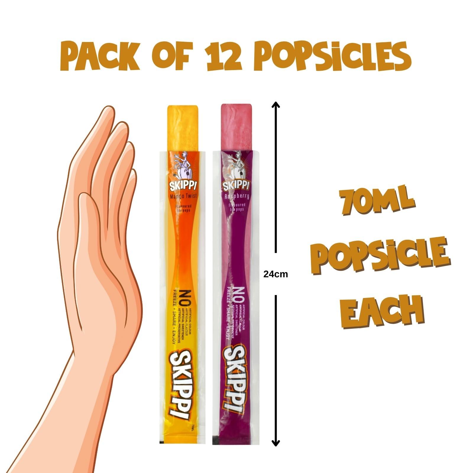 Skippi Ice Pops Skippi Icepops 100% Natural Freezer Pops, Juice Bars, Ice Pops - Raspberry & Mango Flavors (12+12 Pops Boxes)