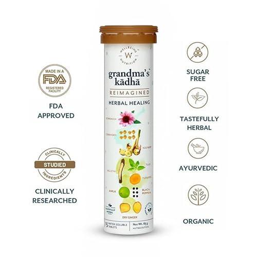 WELLBEING NUTRITION Wellbeing Nutrition Grandma's Kadha -Ayurvedic Natural Immunity Booster | Ayurvedic Kadha for Immunity, Cold, Cough, Sore Throat & Congestion (60 Effervescent Tablets)
