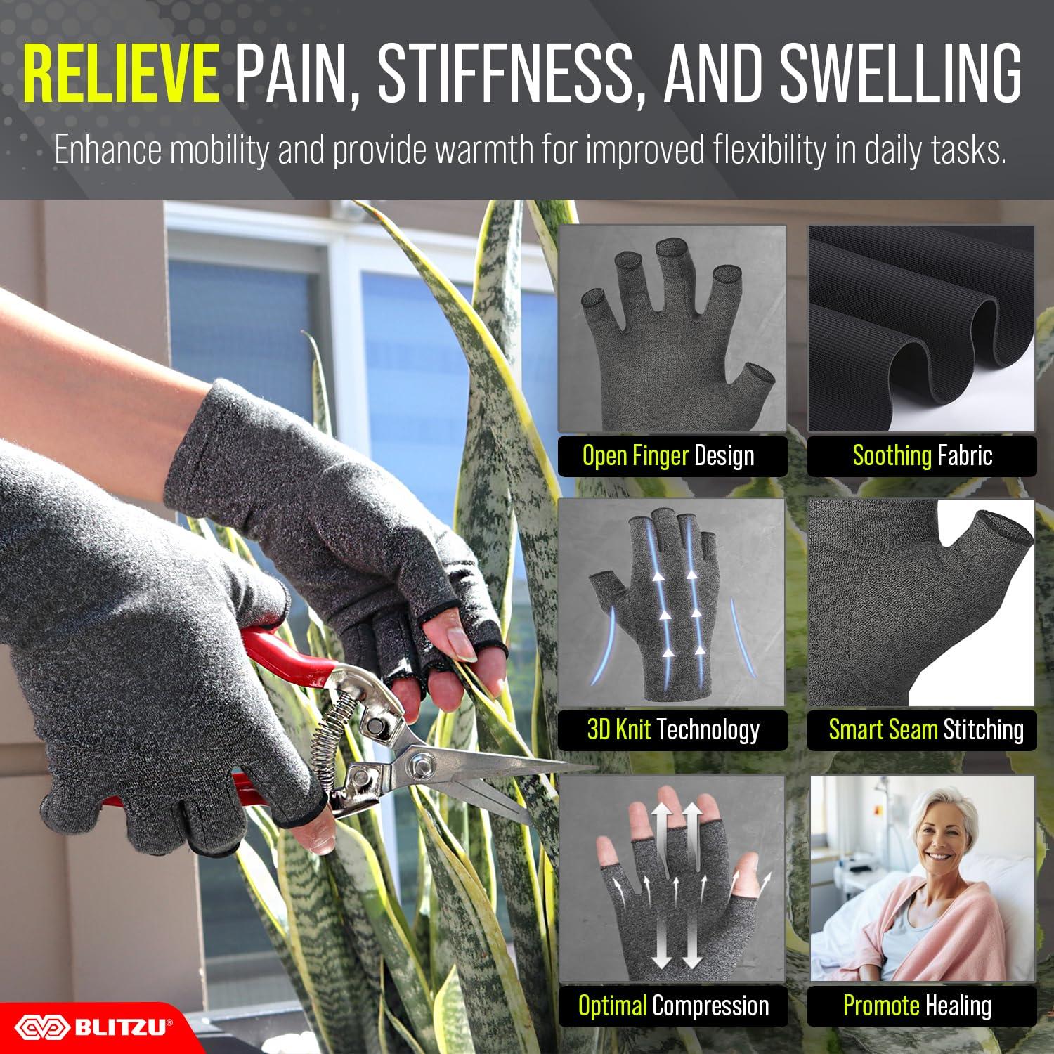 BLITZU BLITZU Raynauds Gloves Fingerless Gloves for Men Compression Gloves for Arthritis Hand Brace for Arthritis Pain and Support Carpel Tunnel Relieve PURPLE M