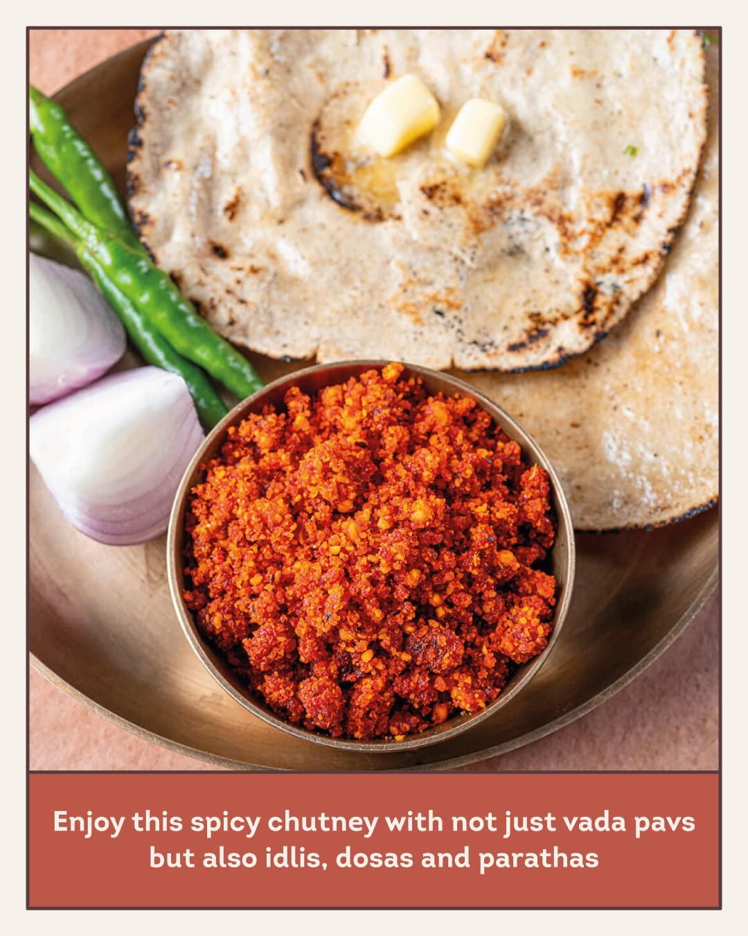 AAZOL Aazol Vada Pav Chutney: Dry Garlic Coconut Chuntey - 600gms (Pack of 3-200gms each) | Authentic & Spicy | Ideal with Idli, Dosa & Fried Snacks | Ready-to-eat Chutney | Long Shelf Life