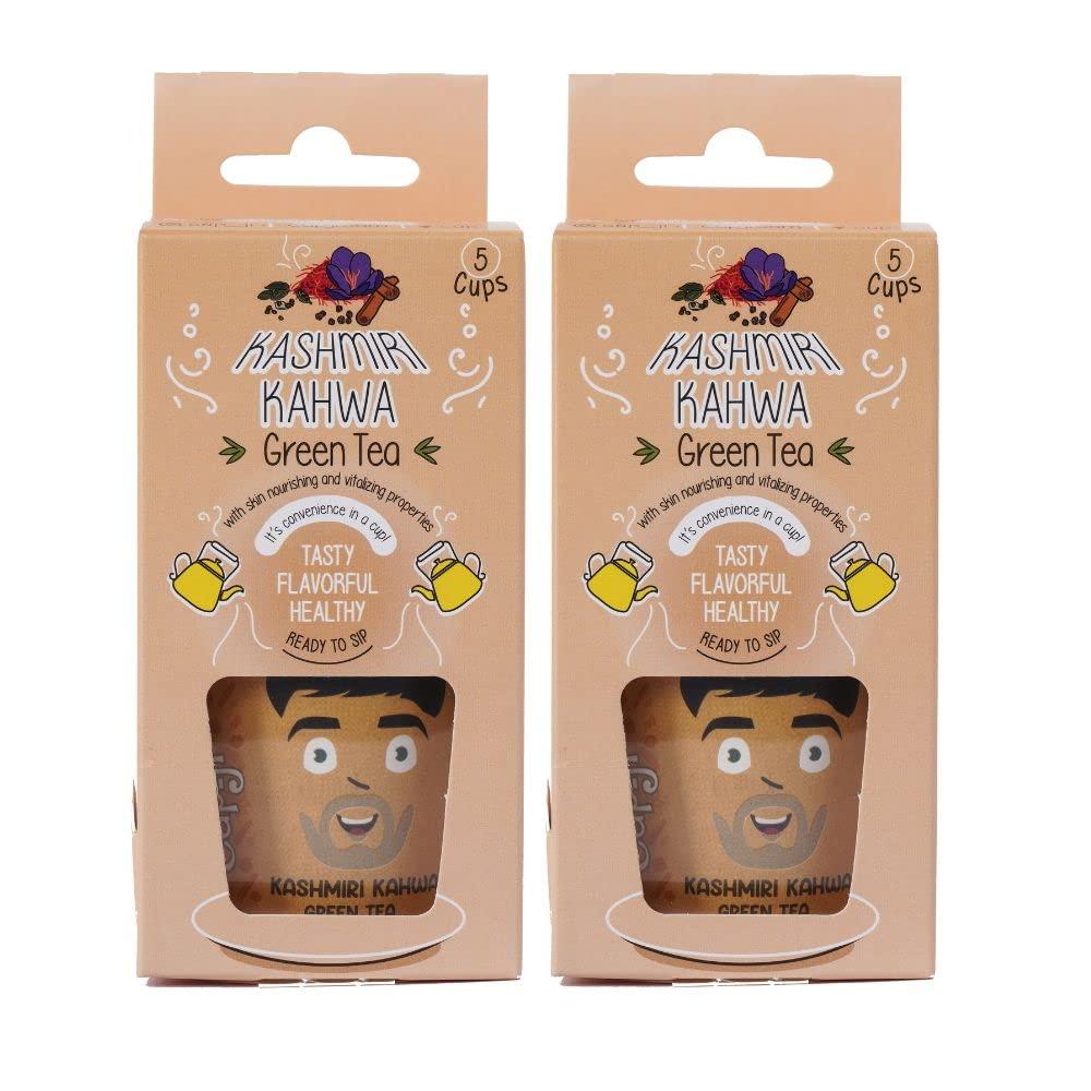 Cup-Ji Cup-Ji Kashmiri Kahwa Green Tea For Glowing Skin | Ready-to-Sip Tea Cups | 5 Cups Dispenser | 2 Packs | Sugar-free | Whole Leaf Teas | All Natural | Non - Bitter Green Tea | Less than 8 Calories.