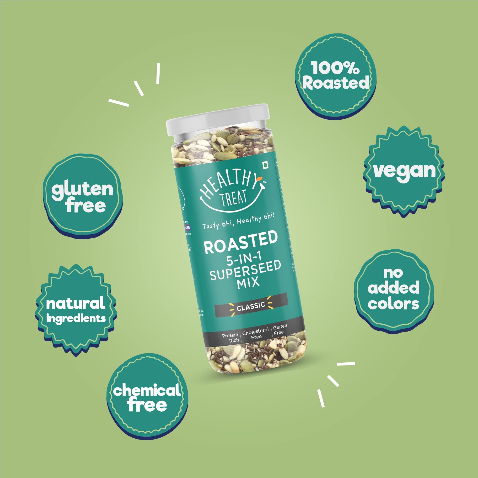 Healthy Treat Healthy Treat Roasted 5 In 1 Super Seeds Mix 150Gm|Trail Mix|Seeds Mix|Roasted Seeds Mix For Eating|A Blend Of Pumpkin Seeds,Flax Seeds,Watermelon Seeds,Chia Seeds,& Sesame Seeds|Mixed Seeds
