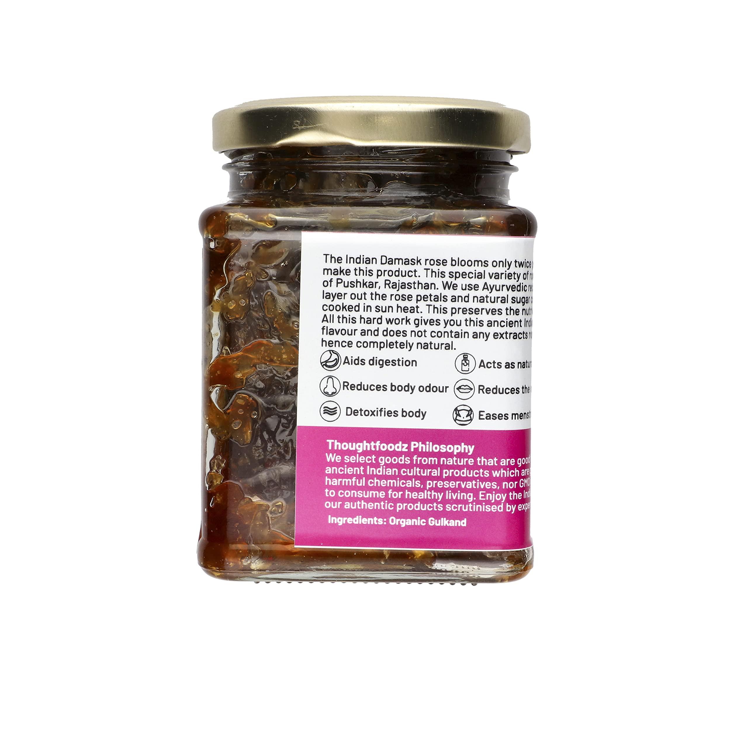 THOUGHT FOODZ ThoughtFoodz Pure, Natural & Organic Gulkand | Healthy & Tasty Sugar and Chemical Free | No Added Flavour & Artificial Color Jar, 600gm (300gm x Pack of 2)