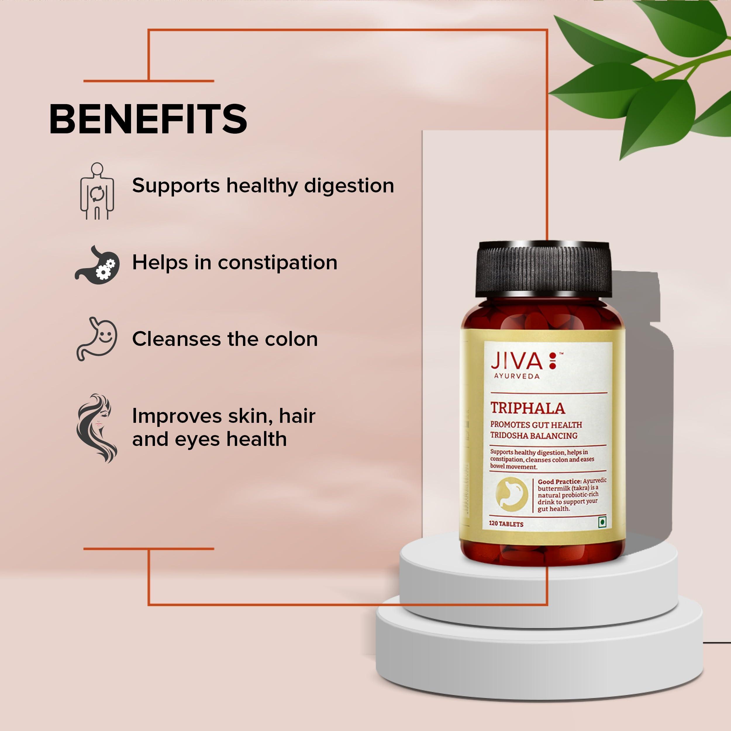 Jiva Jiva Triphala Tablet 500mg | 100% Ayurvedic Formulation Improves Digestion, Promotes Gut Health & Relives Constipation | Balances 3-Doshas | Excellent For Eye & Hair Issues - 60 Tablets (Pack Of 1)