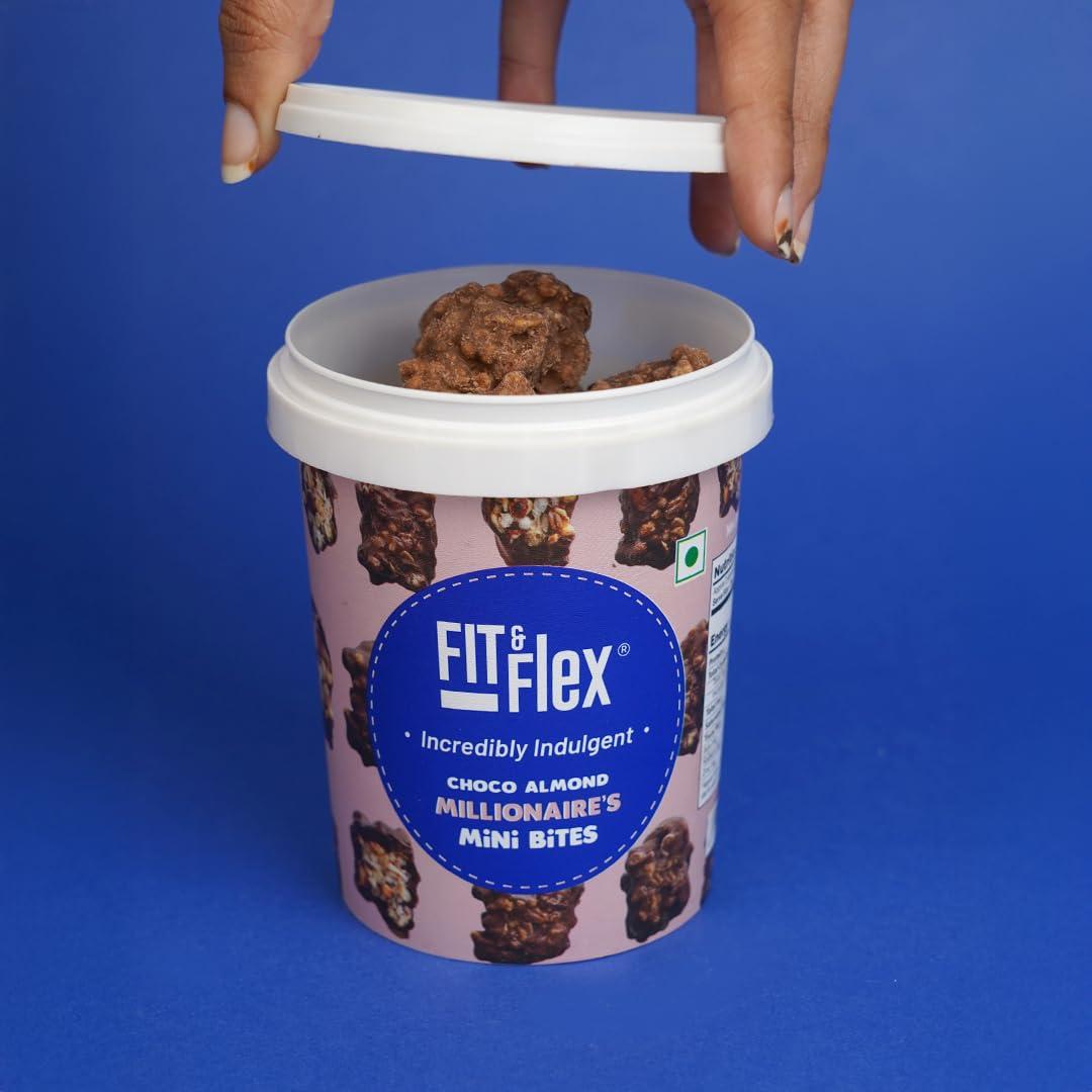 FIT & FLEX Fit & Flex Choco Almond Granola Mini Bites Oat Rich,Healthy Chocolate Snacks With Rice Crispies Rich Fibre And High Protein Granola Bars Treats For Kids | As Seen On Shark Tank India|250Gm (Pack Of 1)